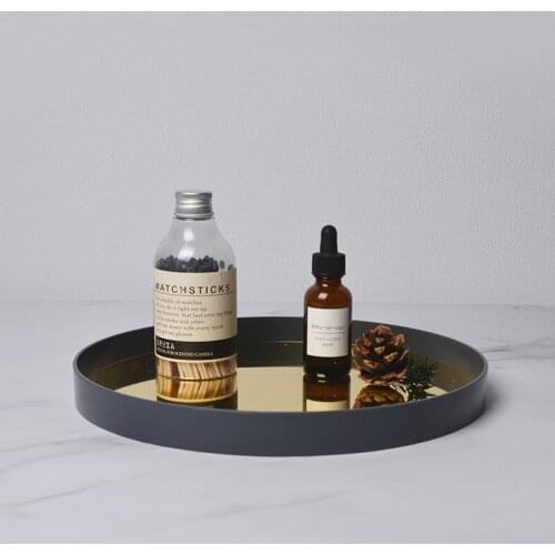 Nordic Round Golden Mirror Storage Tray Desktop Decoration Dressing Table Cosmetics Jewelry Perfume Storage Tray Home Decoration