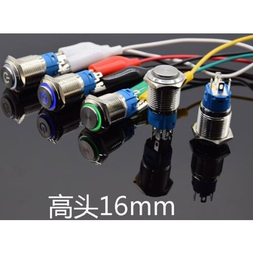 16mm Metal Push Button Switch LED Light 3-6V 12V 24V 110V 220V Self locking Car Start Button Power Button red blue green white