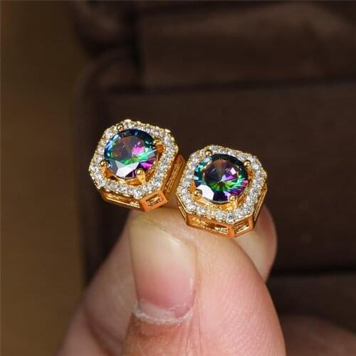 Cute Round Multicolor Zircon Stud Earrings For Women Vintage Fashion Gold/Rose Gold/Silver Color Mystic Rainbow Stone Earrings