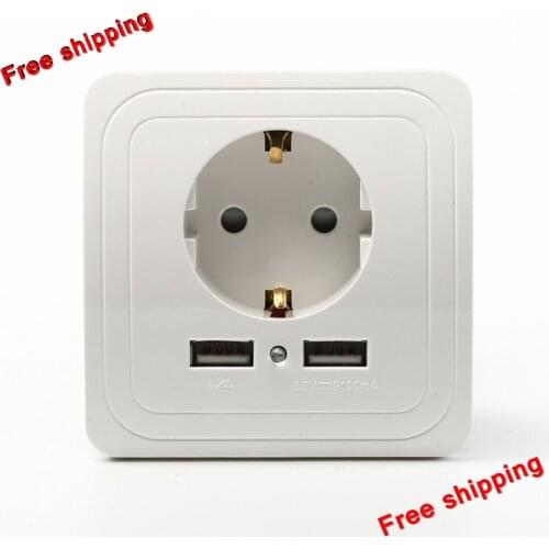 Dual USB Port Electric Wall Charger Adapter EU Plug Socket Switch Power Dock Station Charging Outlet WHITE Panel 5V 2A