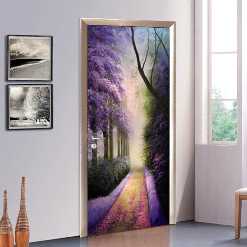 European Style Purple Forest Photo Mural Wallpaper Living Room Bedroom Romantic Door Sticker Decor PVC Waterproof Wall Stickers