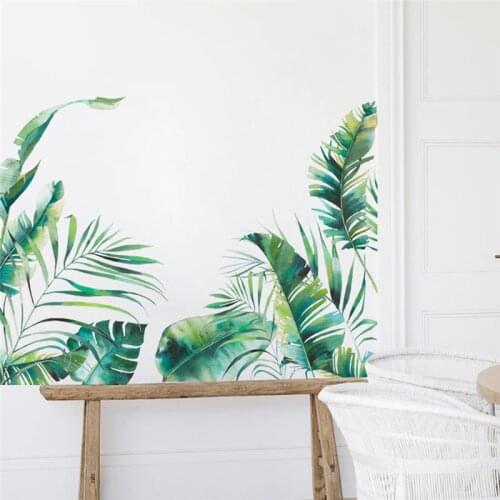 Childrens Room Interior Wallpaper Green Plants Wall Stickers Home Tropical Rain Forest Ins Bamboo Leaf Inkjet Wall Stickers