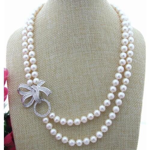 NEW Design Natural freshwater pearls 2Strands 8-9MM White Pearl Necklace 18-20"