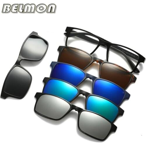 Fashion Optical Spectacle Frame Men Women With 5 Clip On Sunglasses Polarized Magnetic Glasses For Male Myopia Eyeglasses RS159