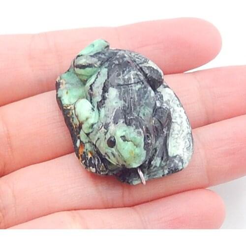 Carved Frog Green Turquoise Gemstone Semi-precious stones, Jewelry accessories Pendant Cabochons,32x23x12mm，10.6g