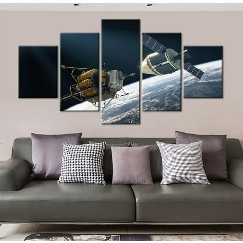 5 Piece Space Expedition Poster Artificial Satel Canvas Picture Print Wall Art Canvas Painting Wall Decor for Living Room Framed