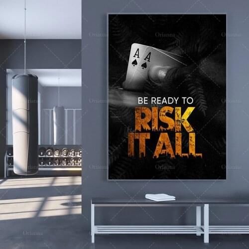 Risk It All | Motivation Entrepreneur Art | Large Wall Art | Canvas | Poster Print Home Office Art Bedroom Decoration Painting