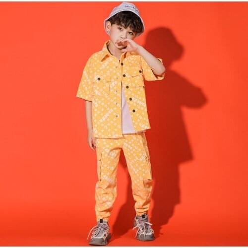 Stage Costumes Childrens Sets Streetwear Hip Hop Loose Casual Short Sleeve Sports Shirt Pant Kids Boys Girls Tracksuits Shirts