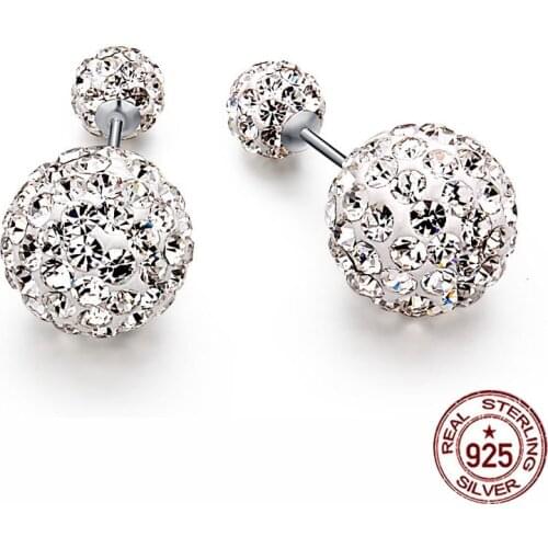 S925 sterling silver earrings double-sided pearl earrings size crystal ball gypsophila star full diamond front and rear earrings