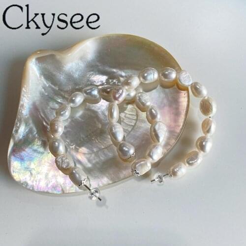 Design 925 Sterling Silver Baroque Shaped Pearls Bead Big Circle Earrings For Women Simple Earrings Daily All-Match Fine Jewelry