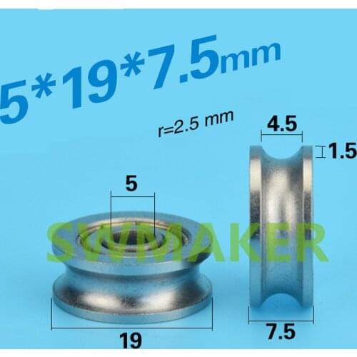 SWMAKER 5*19*7.5mm U type groove pulley wheel Bearing steel roller bearing groove wire rope waterproof rust roller