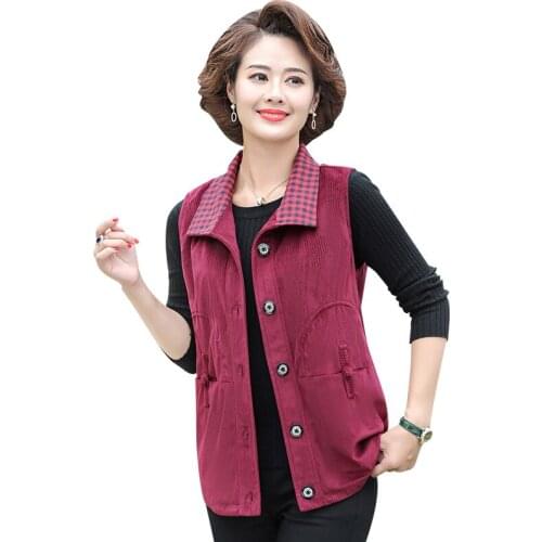 Corduroy Vest Waistcoat 2021 Autumn Winter Plus Size Mother Clothing New Middle Age Women Casual Sleeveless Jacket Coat