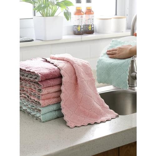 Non-linting Absorbent Cloth Thick Microfiber Scouring Pad Kitchen Household Cleaning Cloth Non-oily Dish Towel