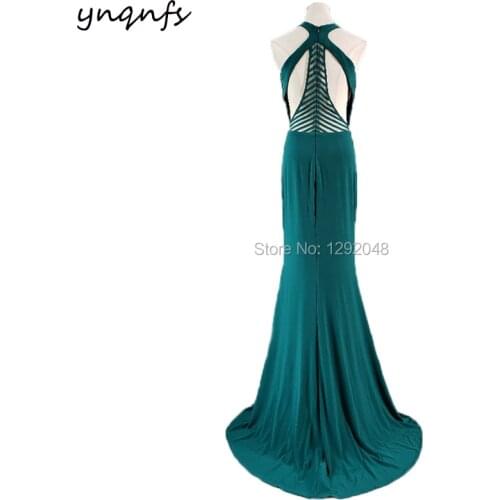 YNQNFS P43 Sexy Open Bust Cross Back Lycra Dress Party Evening Emerald Green Mermaid Prom Dress 2019
