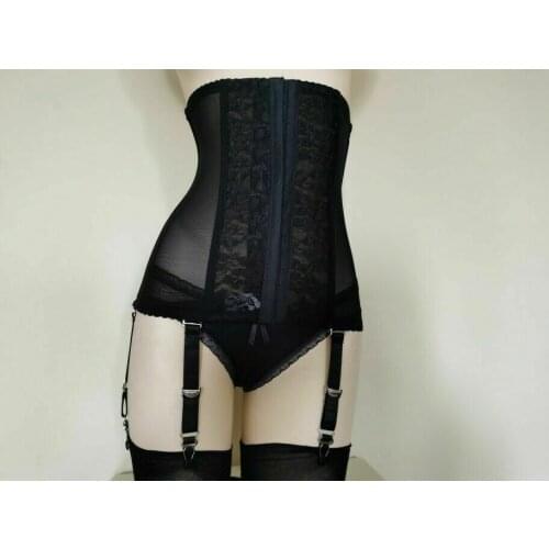 Women High-waist Garter Belt Panty 6 Straps Suspender Waspie Waist Cincher Black Waist Shaper