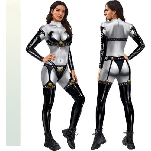Ladies Cosplay Costumes Terror Death Female Warrior Hell Skeleton Woman Slim Sexy Jumpsuits Halloween Masquerade Tight Clothing