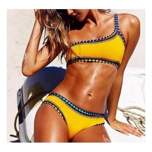 Swimwear Women 2021 New Arrivals Summer 0ne Shoulder Yellow Wine Red Navy White Two Piece Sets Swimsuits Wholesale Dropshipping