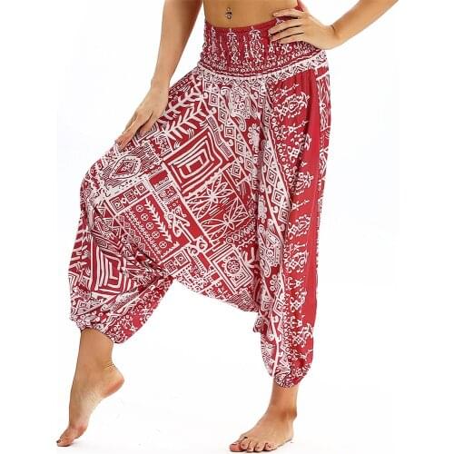 Women Harem Pants Hippie Palazzo Flowy Casual Beach Pants,High Waisted Baggy Loose Boho Yoga Pants