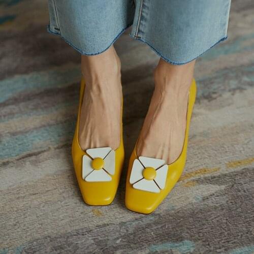 2021 New Sweet Fashion Genuine Leather Handmade Shoes For Women Summer Autumn Thick High Heels Pumps Wedding Party Shoes