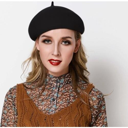 Women 100% wool Felt Beret Hat Winter Beanie Cap