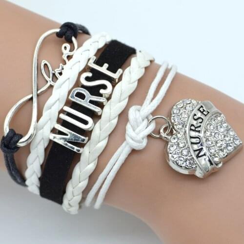 Hot Fashion Zinc Alloy Infinity Love Rhinestone Nurse Pendant Charm Bracelets for Women DIY Jewelry