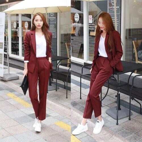 Womens suit female 2020 new wild fashion OL temperament fashion elegant double-breasted casual jacket + nine pants two-piece