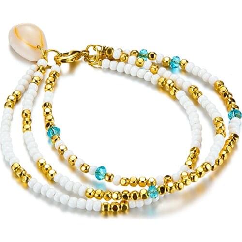 Bohemian Colorful Multi-layer Cowrie Shell Charm Beaded Anklet Women Summer Beach Ankle Bracelet New Fashion Foot Bracelet Jewel