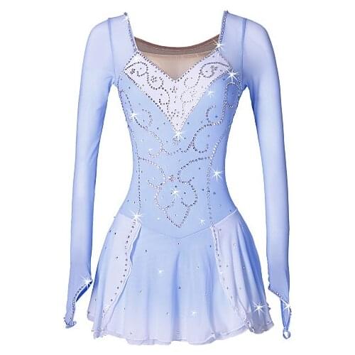 BlueFigure Skating Dress Long-Sleeved Ice Skating Skirt Spandex Womens girls