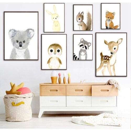 Animal Koala Rabbit Owl Squirrel Fox Deer Raccoon Wall Art Canvas Painting Nordic Posters And Prints Wall Pictures Kids Room