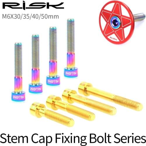 RISK 1pcs M6x30/35/40/50mm Titanium Ti Bicycle Headset Cap Bolts Mountain Bike Ultralight Headset Stem Bolt Screw, 3 Colors