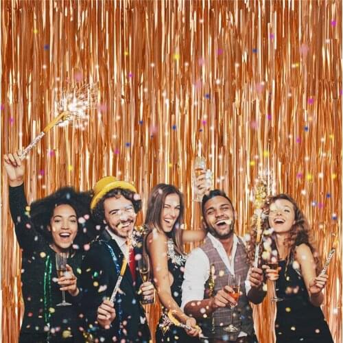 1x2M Rose Gold Foil Fringe Tinsel Curtain Tassel Garland Wedding Decoration Photography Backdrop Bachelorette Party Decor
