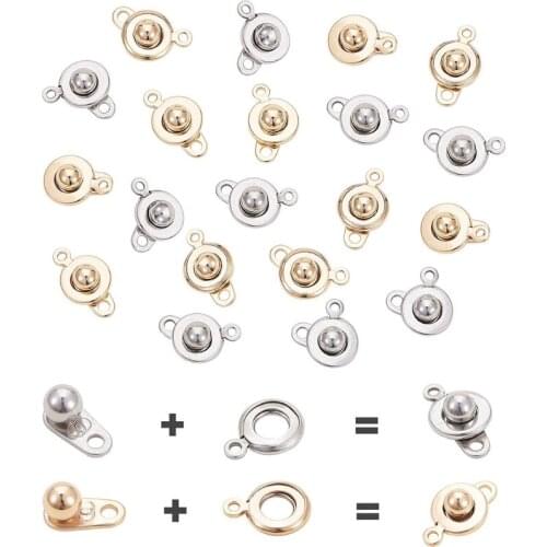 20 Pack Closure Fastener 0.35 Inch Round Iron Bead Snap Clasp for Necklace Bracelet DIY Craft Silver/Gold Color N2UE