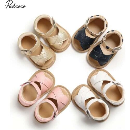 2019 Brand Newborn Infant Baby Girls Sandals Prewalker Non-slip Hollow Princess Summer New Cross PU Leather Shoes 0-18M