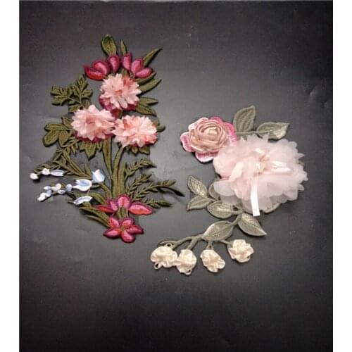3d pink Flower Embroidered Applique patches for clothing sewing skirt fabric patch garment Accessories Diy decoration