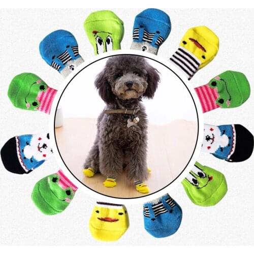4pcs/Set Cute Puppy Dog Knit Socks Small Dogs Cotton Anti-Slip Cat Shoes Autumn Winter Wear Slip On Paw Protecto Pet Supplies