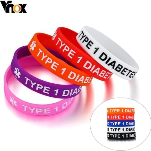 Vnox Women 5Pcs a Set Type 1 Type 2 Diabetes Bracelets Silicone Medical Alert Wristbands 6.69"
