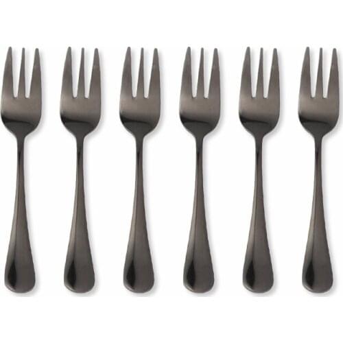 6 Pcs Black Stainless Steel Tea Forks Flatware Cutlery Set Dessert Forks Kitchen Home Creative Travel Mirror Forks Dinnerware