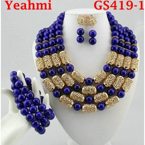 African jewelry sets Dubai Gold color big Nigerian jewelry sets Wholesale bridal bead wedding Jewelry set Women costume GS419-1