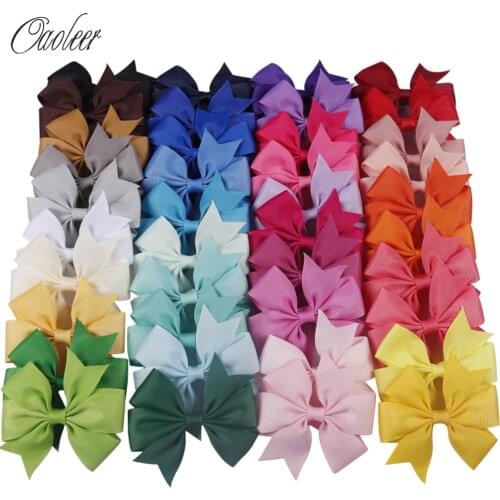 20-40pcs Colors 3inch Solid Grosgrain Ribbon Bows WITH Clip Girls' Boutique PinWheel Hair Clip Kids Hair Accessories
