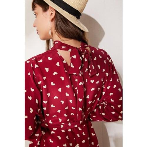 Natural Silk One-piece Dress Sashes 2019 Heart Print 100% Mulberry Silk Autunm Dresses M L XL FREE SHIPPING