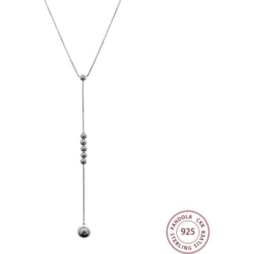 100% Real 925 Sterling Silver Chain Necklace Elegance String of Beads Pendants Necklaces For Women Fashion Jewelry Collares