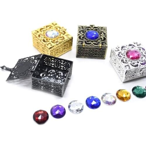 Top Decoration with Diamond Rosary Bead Box Metal Necklace Trinket Box Christian Catholic Religious Jewelry Storage Case