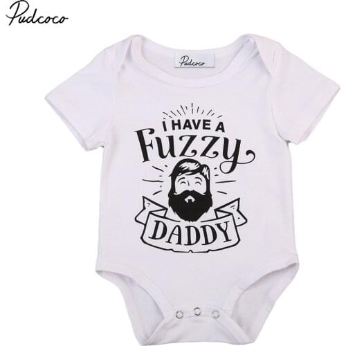 Lovely Baby Boy Romper 0-24M Infant Boy Cotton Short Sleeve White Fuzzy daddy Clothes Jumpsuit Casual Clothing Outfits Costume