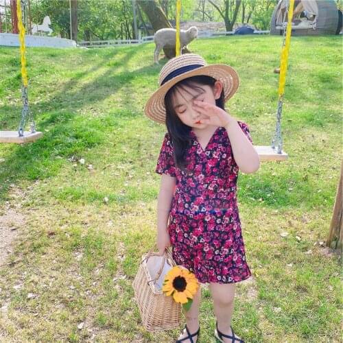Childrens Floral Dress Summer Girl Pastoral Style Skirt Childrens Skirt Childrens Clothing