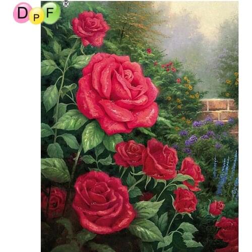 DPF DIY garden red flower rose 5D crafts diamond painting cross stitch needlework diamond mosaic square decor diamond embroidery