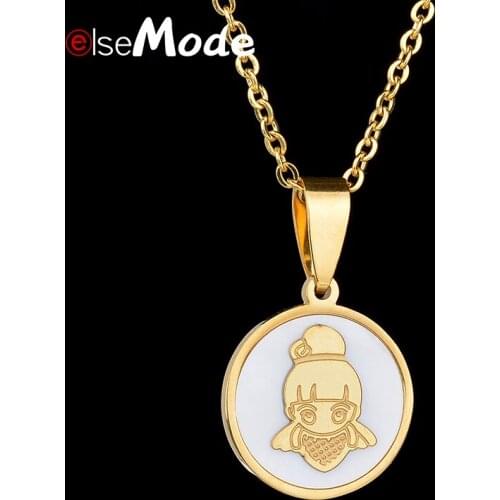 ELSEMODE Lovely Wing Angel Shell Pendant Personalize Engrave Family Baby Name Steel Necklace Stainless Steel For Women Jewelry