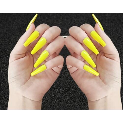 Artificial Long Coffin Press On Nails Fake Ballerina Nail Art Tips Manicure Gloss Yellow Faux Ongle Clear Full Cover False Nails