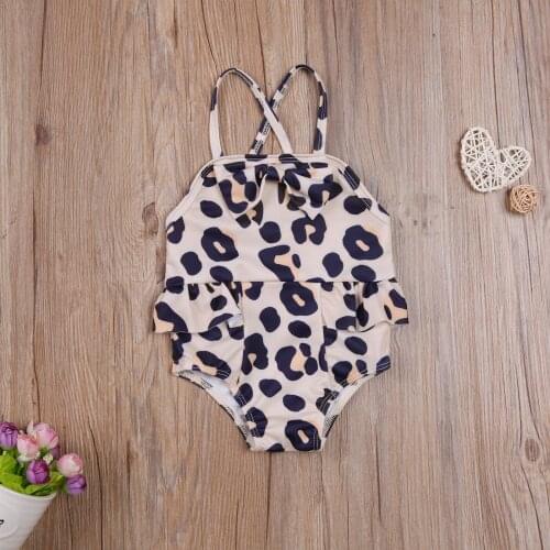 Foohoostore Toddler Girl Spaghetti Straps Swimsuits Sleeveless One Piece Swimwear Leopard Printing Bowknot Bathing Suit