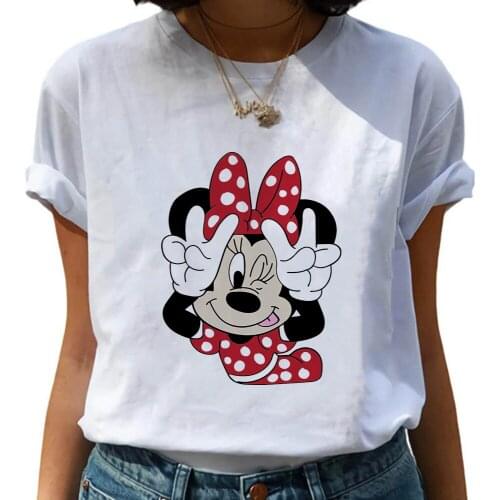 Disney New Minnie Mouse T Shirt Women Kawaii Top Cartoon Graphic Girls Tees Funny Harajuku T-shirt Unisex Fashion Tshirt Female