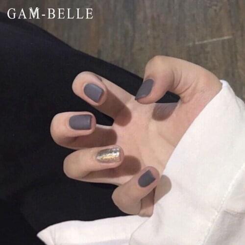 GAM-BELLE Matte Blue Artificial Fake Nails For Design Fashion Lady Short False Nails Full Cover Salon Tip Manicure Fingernails
